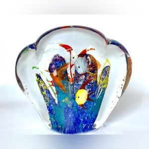 Vintage Murano  Art Glass Fish Aquarium Paperweight 1970s